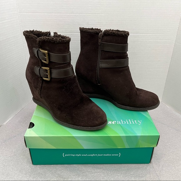 solesenseability Shoes - Solesensability Brown Suede Wedge Boots Women’s Size 8